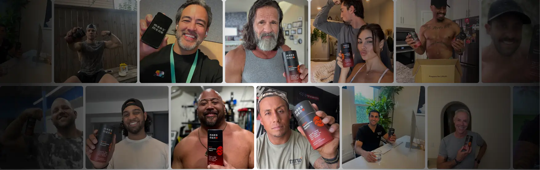 a collage of a man holding a bottle